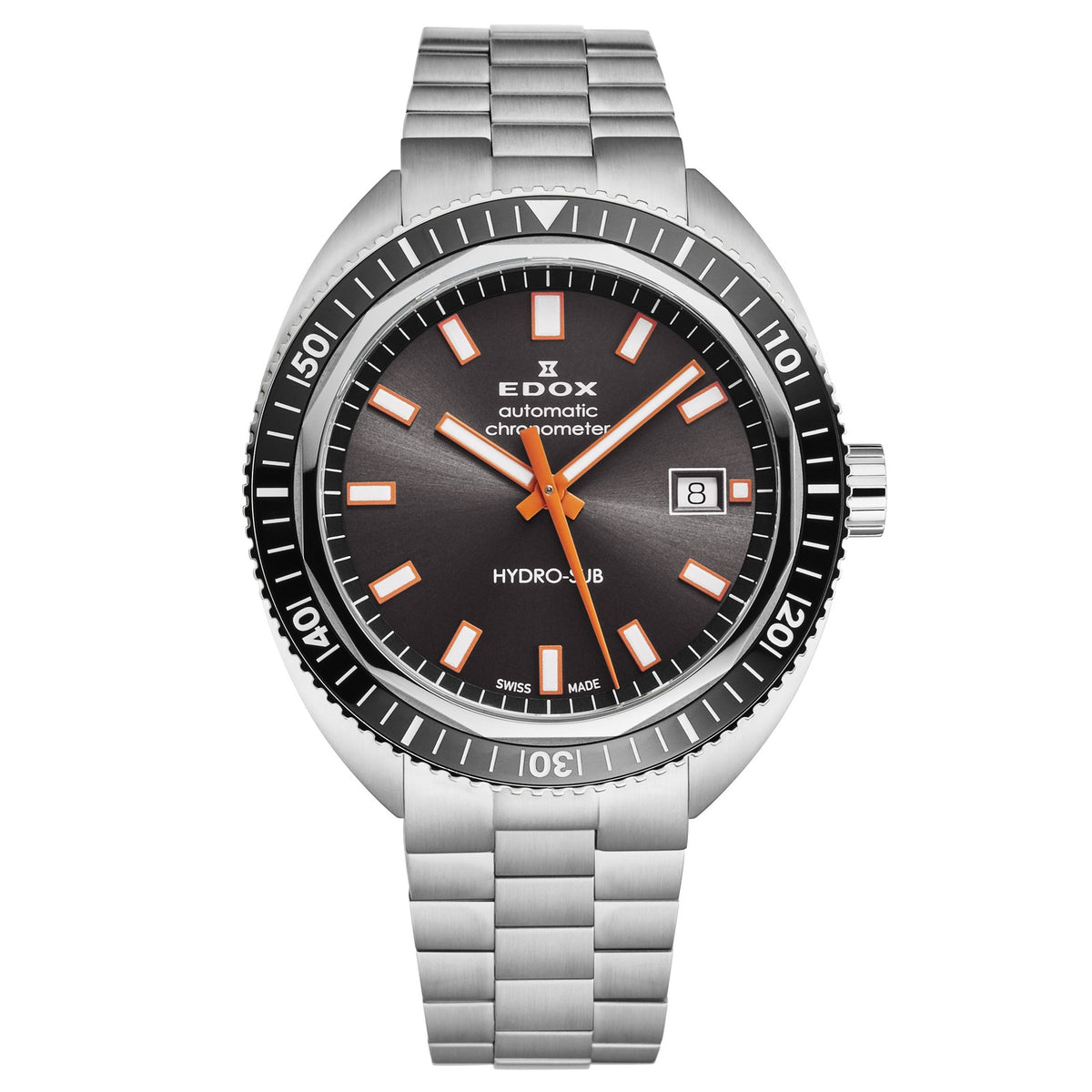 Edox Men's 'Hydrosub' Gray Dial SS Bracelet Automatic Watch 80128-3NM-GINO