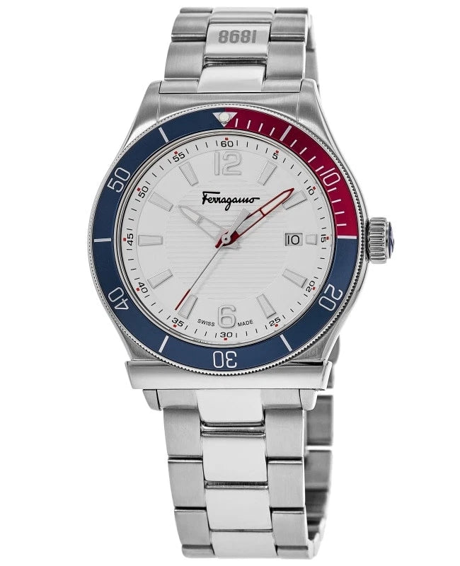 Salvatore Ferragamo 1898 Sport White Dial Steel Men's Watch SFYK00520
