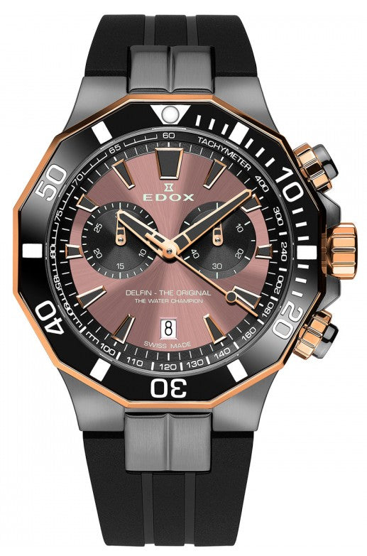 Edox Men's Delfin The Original 43mm Quartz Chronograph Watch 10112-357GRNCA-BRNR
