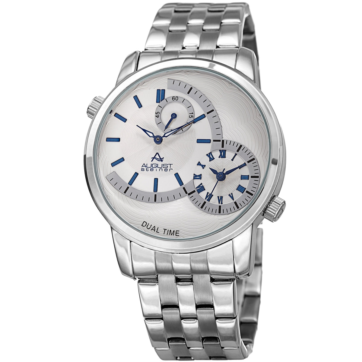 August Steiner AS8210SSBU Dual Time Sub-Second Dial Steel Bracelet Men's Watch