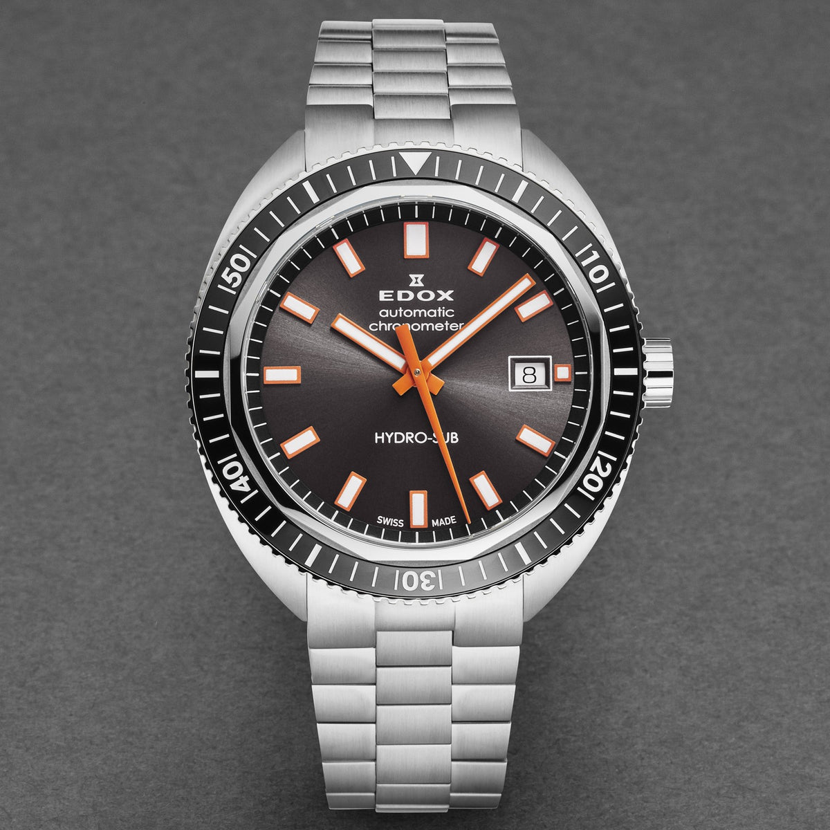 Edox Men's 'Hydrosub' Gray Dial SS Bracelet Automatic Watch 80128-3NM-GINO
