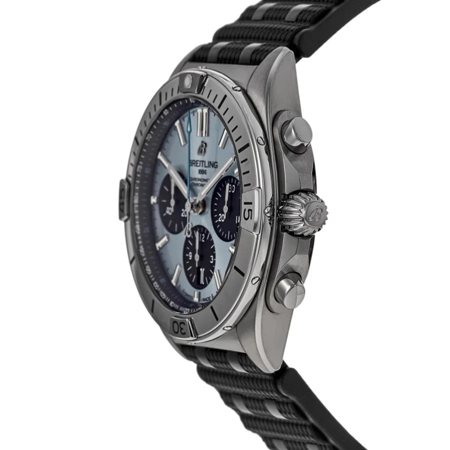 Breitling Chronomat B01 42 Ice Blue Dial Rubber Men's Watch PB0134101C1S2