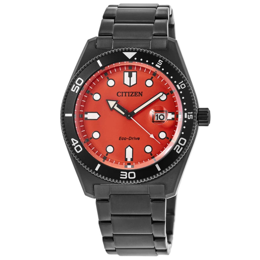 Citizen Eco-Drive Orange Dial Black PVD Stainless Men's Watch AW1765-88X