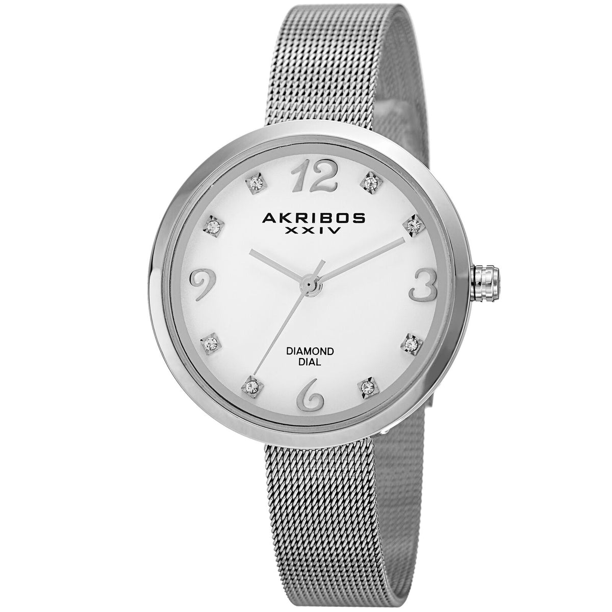 Akribos XXIV AK875SS Silver-tone Diamond Markers Mesh Bracelet Women's Watch