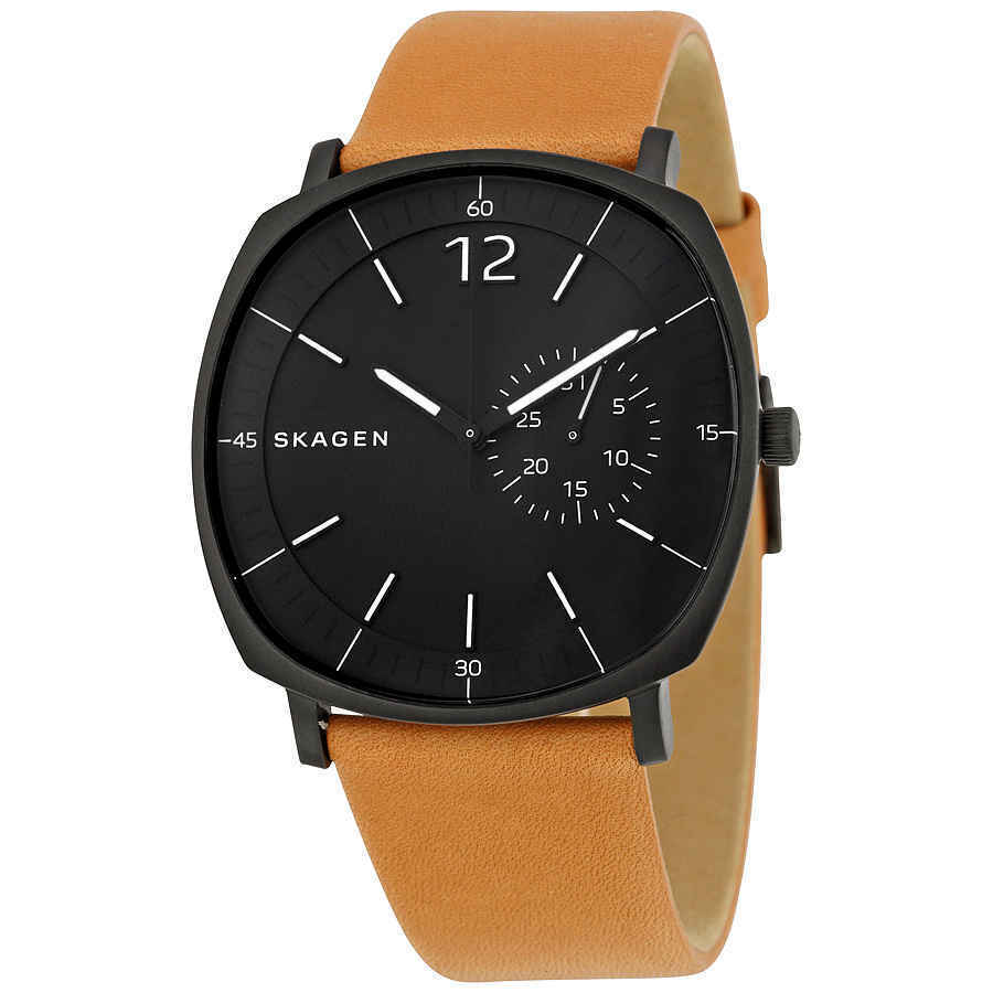 Skagen Rungsted Black Dial Tan Leather Men's Watch SKW6257