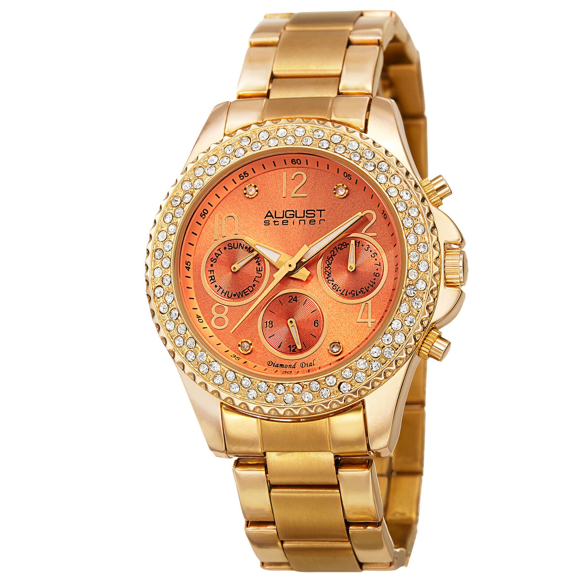 August Steiner AS8136YGOR Orange Diamond Dial Gold-tone Bracelet Women's Watch