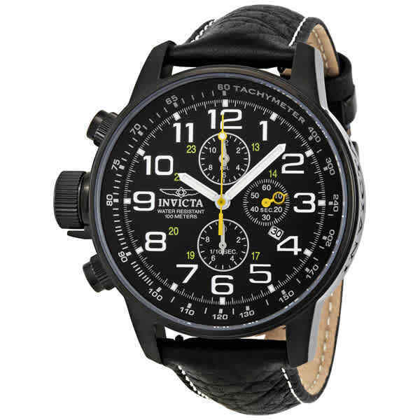 Invicta Lefty Chronograph Black Dial Black Leather Men's Lefty Watch 3332