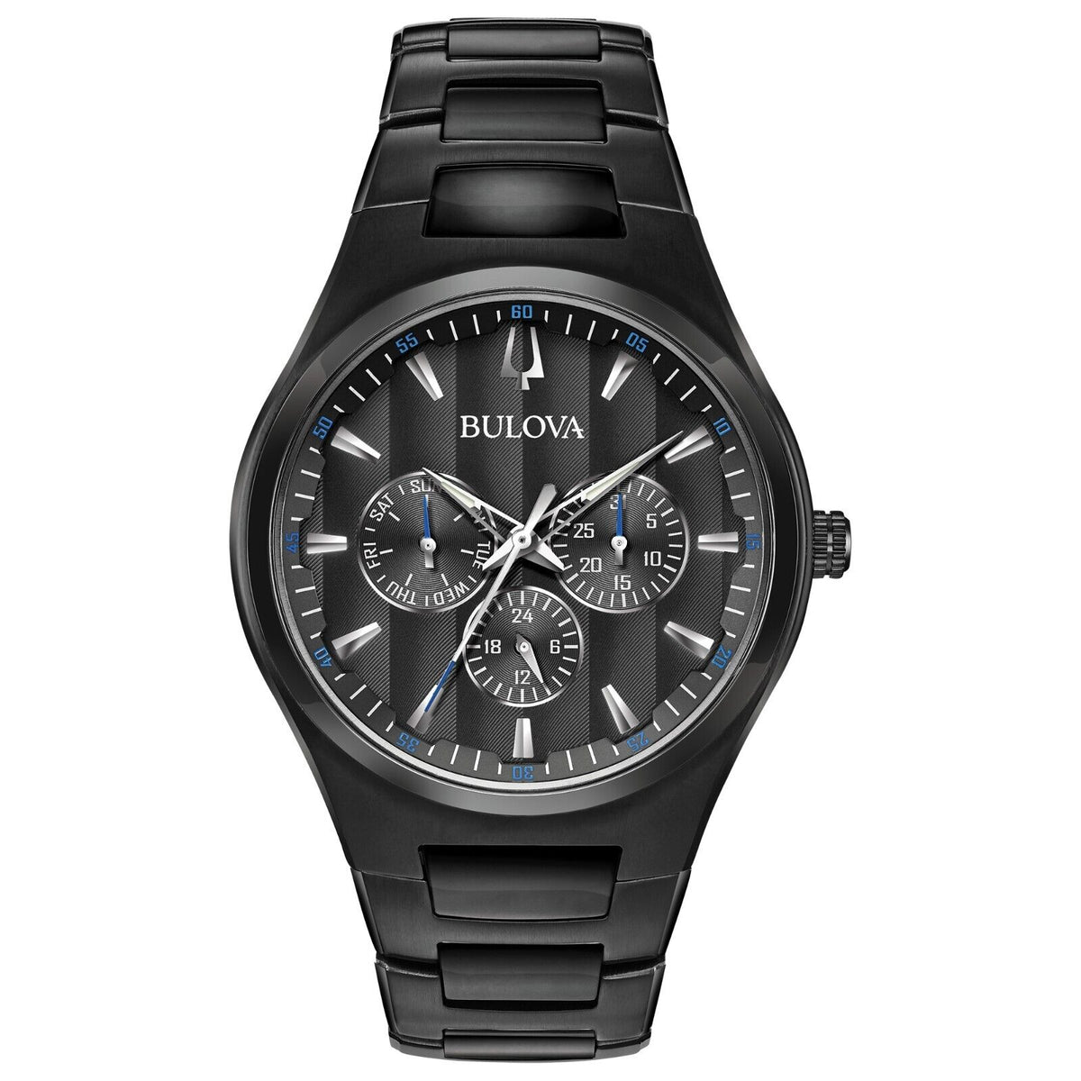 Bulova Mens Classic BUL Quartz Black Stainless Steel Calendar Watch 42 mm 98C129