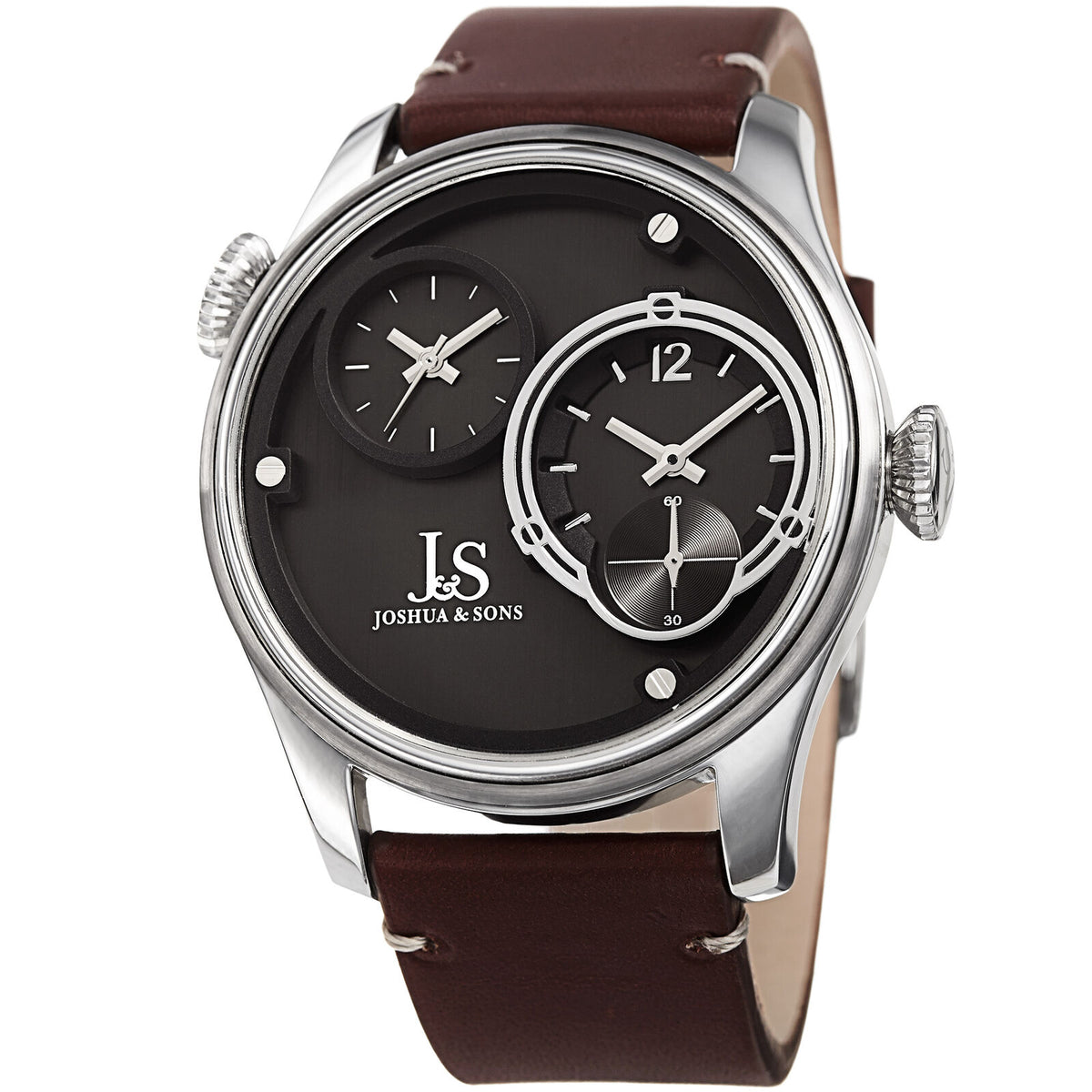 Joshua & Sons JX118SS Two Time Zones Small Seconds Leather Strap Men's Watch