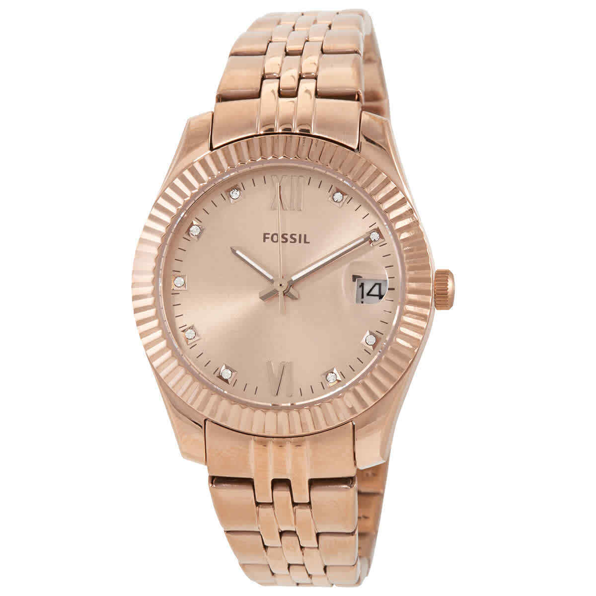 Fossil Scarlette Mini Quartz Crystal Rose Gold Dial Ladies Watch ES4898