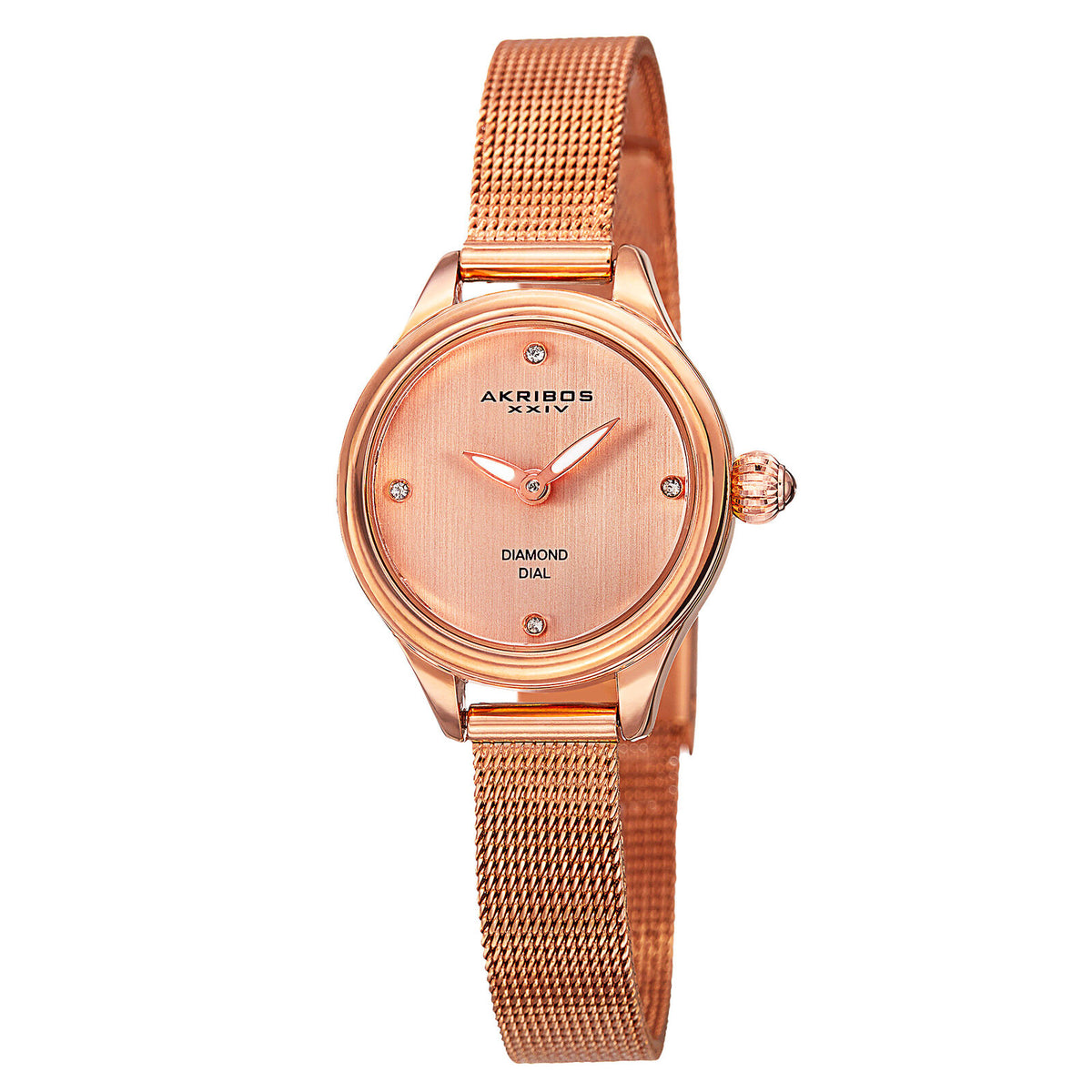 Akribos XXIV AK873RG Diamond Indexes Rose-tone Mesh Bracelet Women's Watch