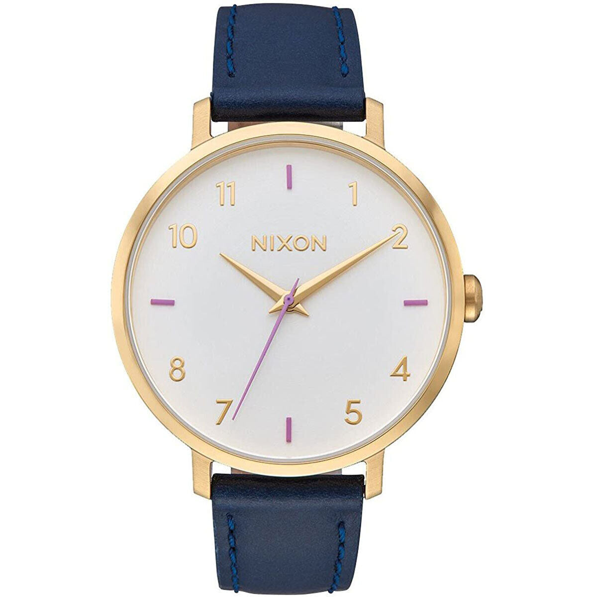 Nixon Women's Watch Arrow Quartz White Dial Leather Strap YG Steel Case A1091151