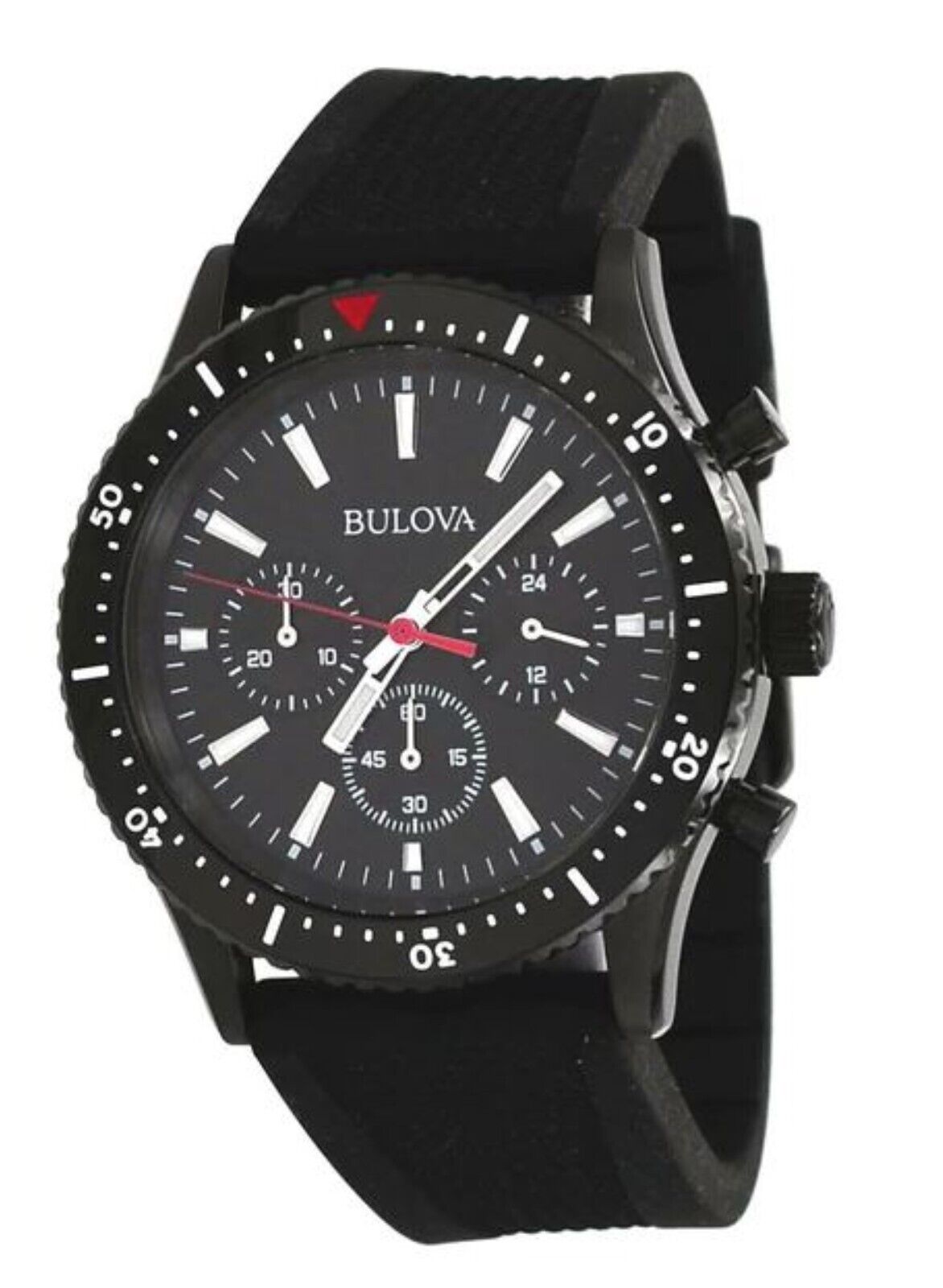 Bulova Men's Quartz Chronograph Black Dial Silicone Band Watch 43mm 98A267