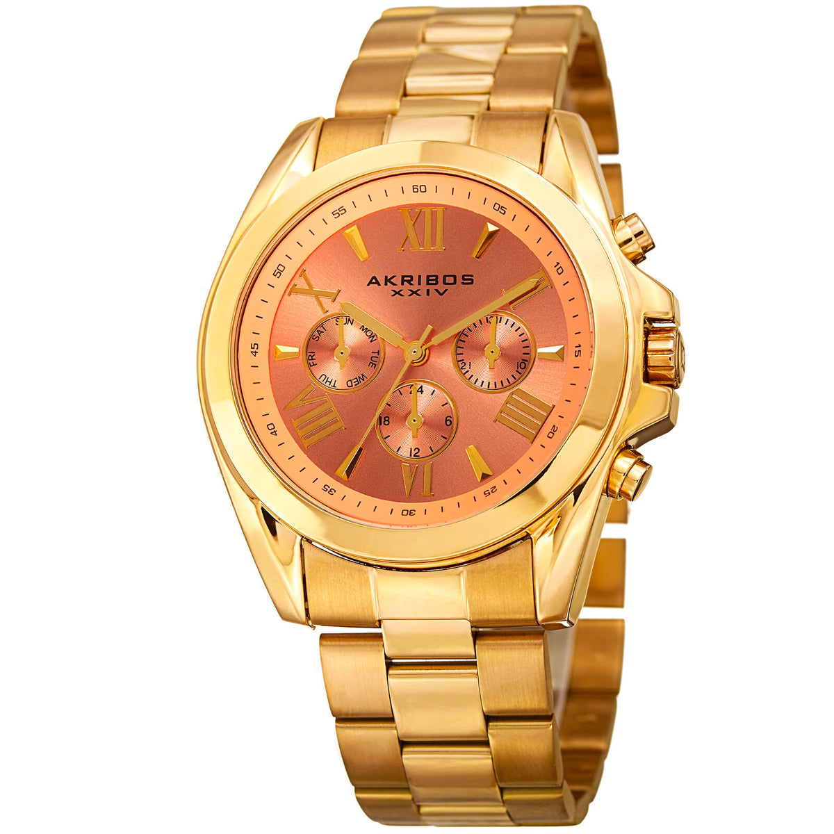 Akribos XXIV Women's AK951YGPCH Multifunction Gold Tone Stainless Steel Watch