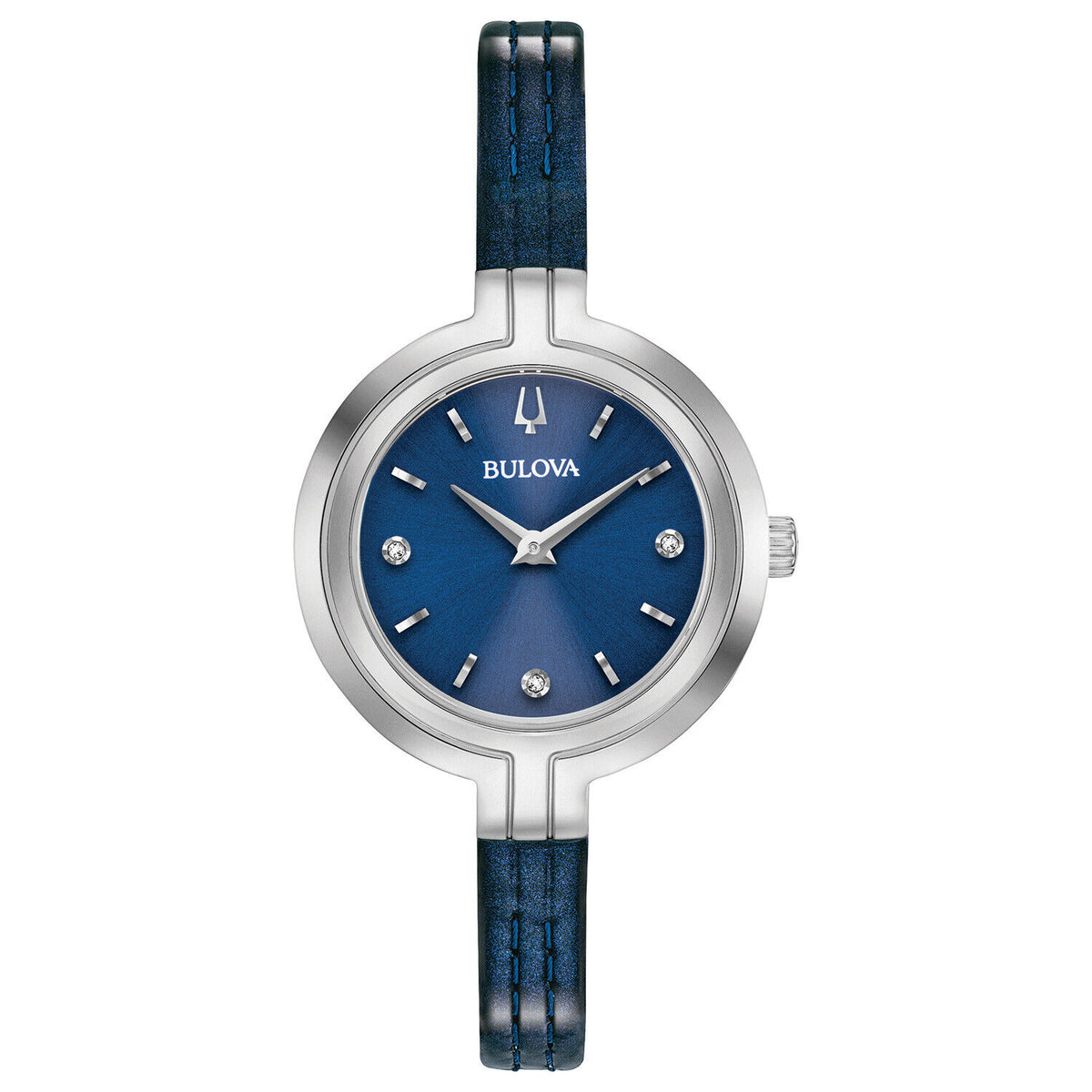 Bulova Rhapsody Ladies Quartz Diamond Accent Blue Dial Leather Watch 30mm 96P212