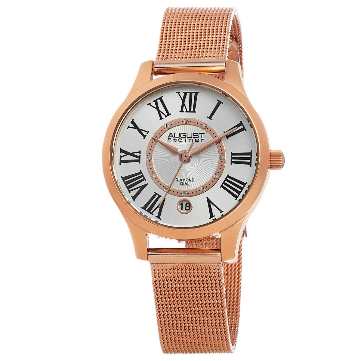 August Steiner AS8094RG Diamond Date Rose-tone Stainless Steel Women's Watch