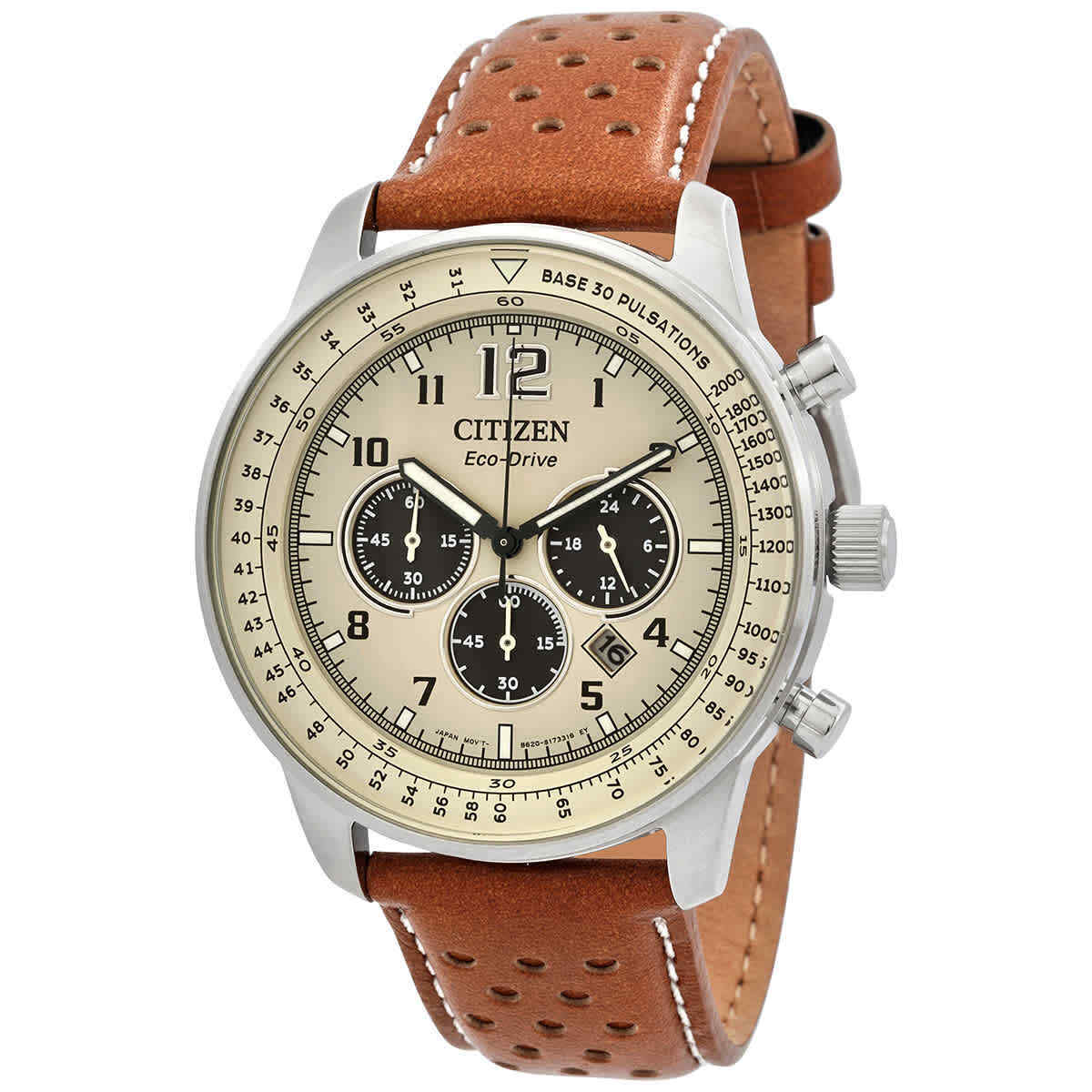 Citizen Eco-Drive Chronograph Beige Dial Brown Leather Men's Watch CA4500-16X