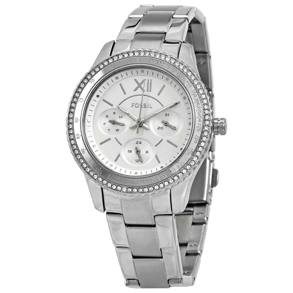 Fossil Stella Sport Chronograph Quartz Crystal Silver Dial Ladies Watch ES5108