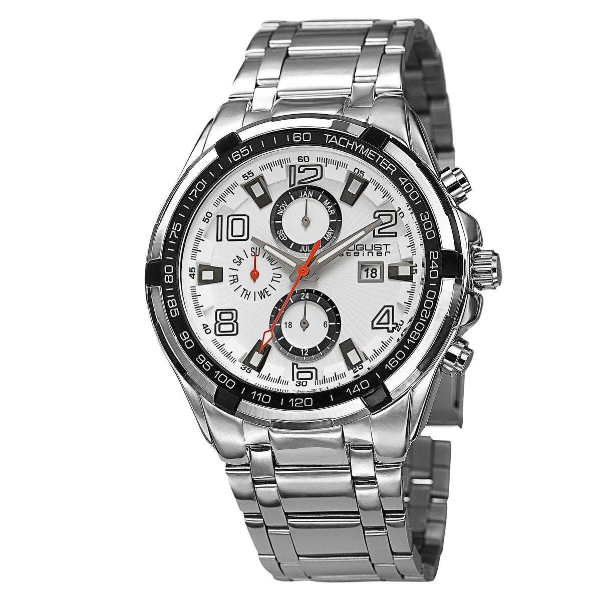 August Steiner AS8127SSW Swiss Multifunction Tachymeter Bracelet Men's Watch