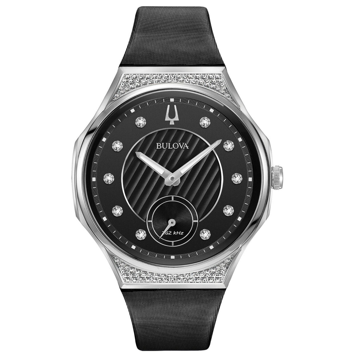 Bulova CURV Women's Quartz Diamond Accent Black Techno Strap Watch 40.5mm 96R229