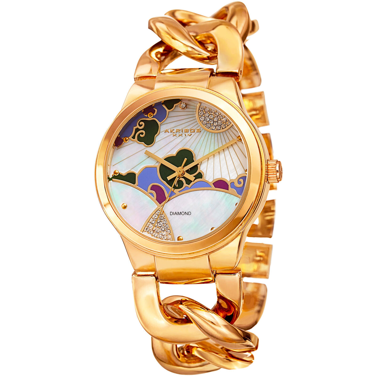 Akribos XXIV AK931YG Mother of Pearl Landscape Dial Crystal Pave Women's Watch