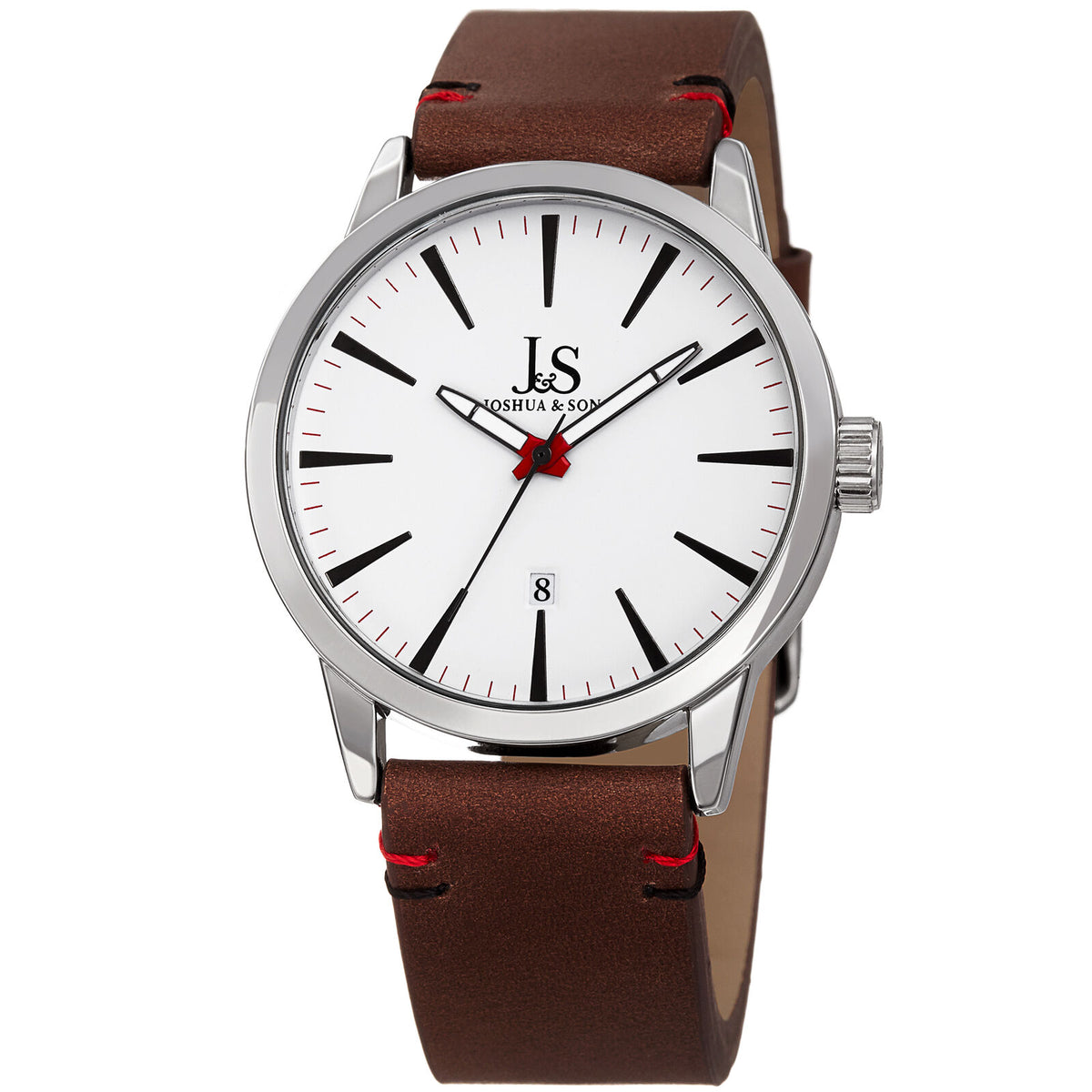 Joshua & Sons JS86SSBR Classic Swiss White Dial Genuine Leather Men's Watch