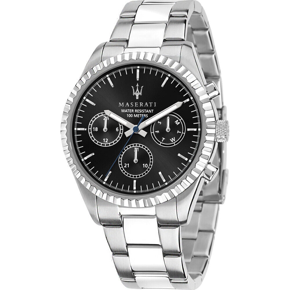 Maserati Competizione Silver Stainless Steel, Black Dial Mens Watch. R8853100023